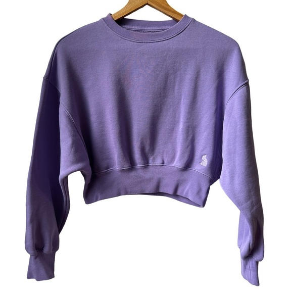 Kuwalla Tee  cropped cinched‎ waist lavender crew neck sweatshirt - Picture 1 of 9